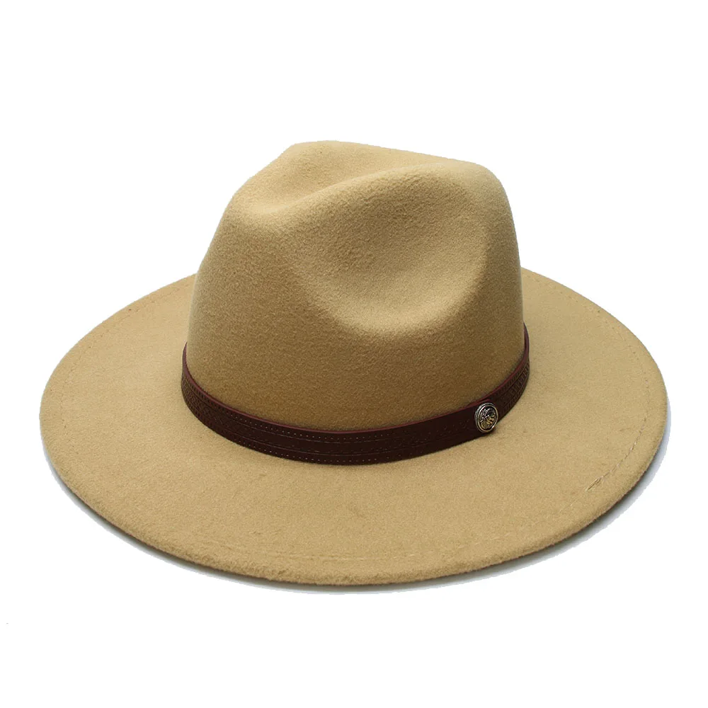 

LUCKYLIANJI Retro Kid Child Vintage 100% Wool Wide Brim Cap Fedora Panama Jazz Bowler Solid Hat Leather Band (54cm/Adjusted)