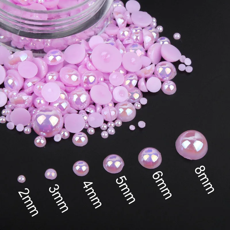 Lt Purple AB ABS Plastic pearl beads Mix Size About 15g/lot Half Round Flatback for Nail art and Phone Case DIY accessories | Дом и сад