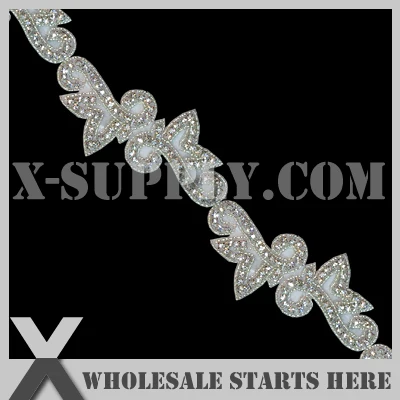 

(6.5cm Width) Rhinestone Applique Trimming,Clear Color Rhinestone in White Base/DHL FREE SHIPPING