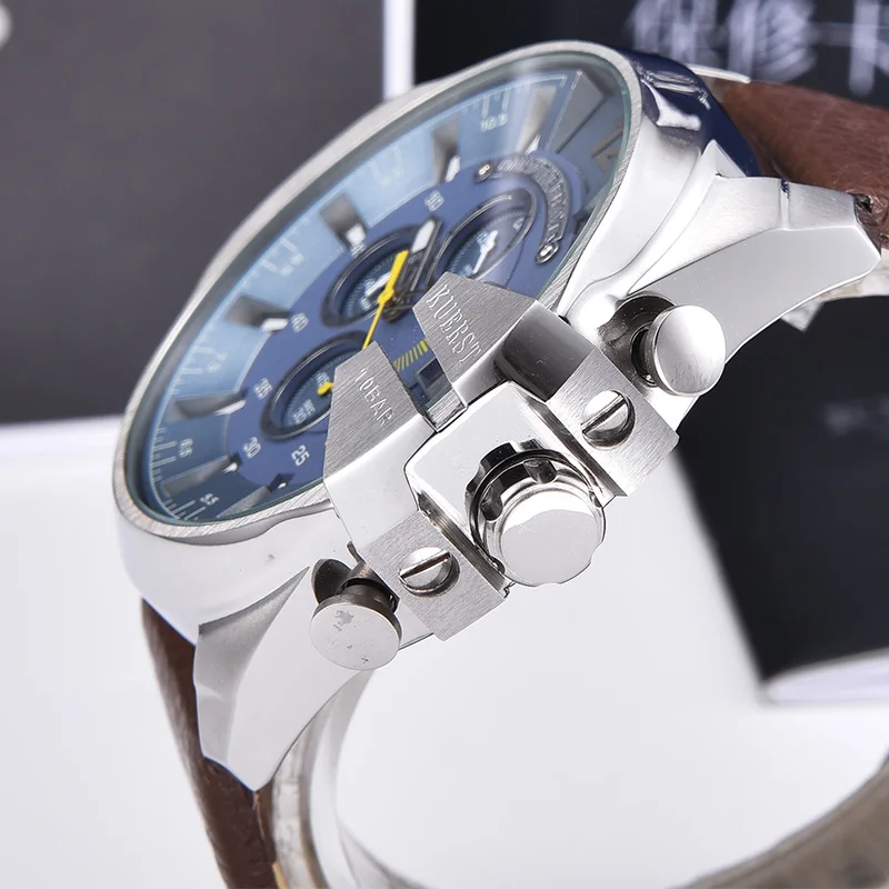 Роскошный бренд KUERST G style shock Series новые мужские спортивные часы мужские водонепроницаемые кварцевые часы модные с кожаным ремешком хронограф