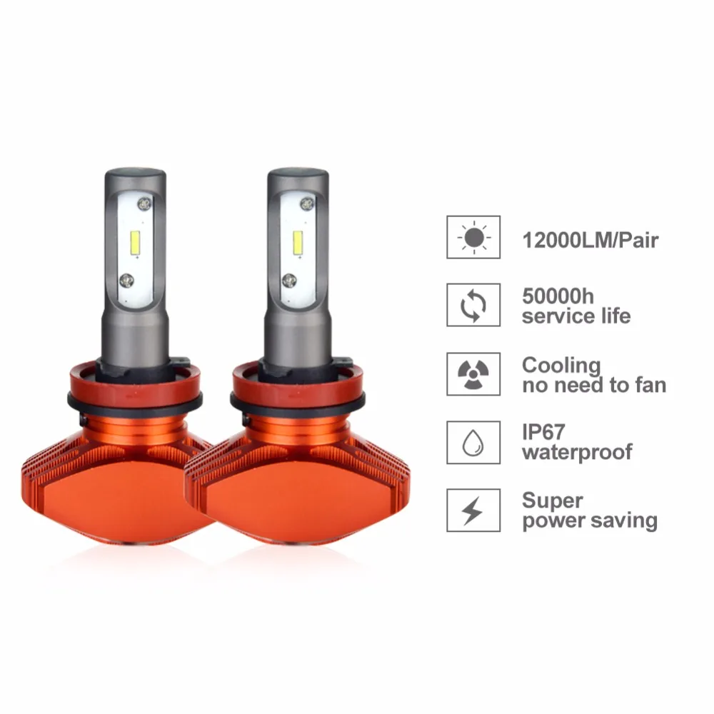 Aceersun CSP 80 Вт H11 H9 H8 Однолучевые безвентилясветодиодный лампы для фар 12000LM 6500K 12v 24v