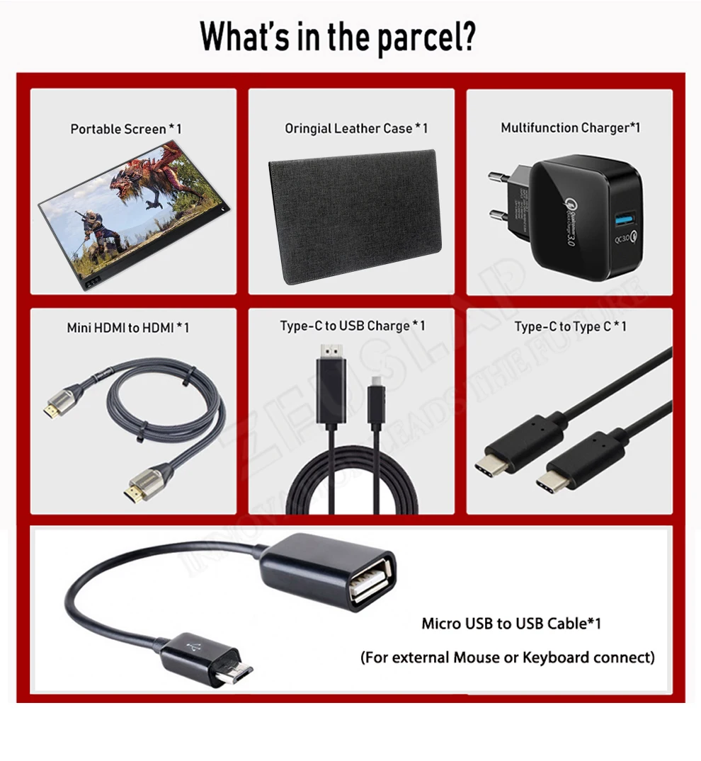 Portable Monitor HDMI USB Type-C Full HD 15.6 inch 1080 IPS LCD Monitor Built-in Dual Speakers Compatible with Laptop notebook