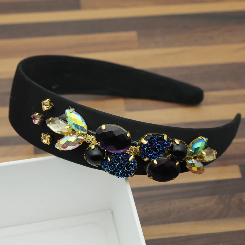 C Purple Hairband Европейские винтажные аксессуары для волос Роскошный Черный Фиолетовый кристалл барокко лента для волос Элегантные Стразы Бриллиантовая розовая Женская повязка на голову - Окраска металла: C Purple Hairband