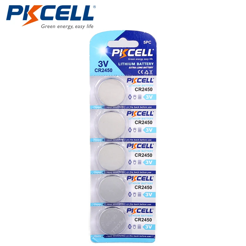 100 шт/20 карт PKCELL CR2450 3V CR 2450 DL2050 BR2450 литий Батарея батарейки таблеточного типа