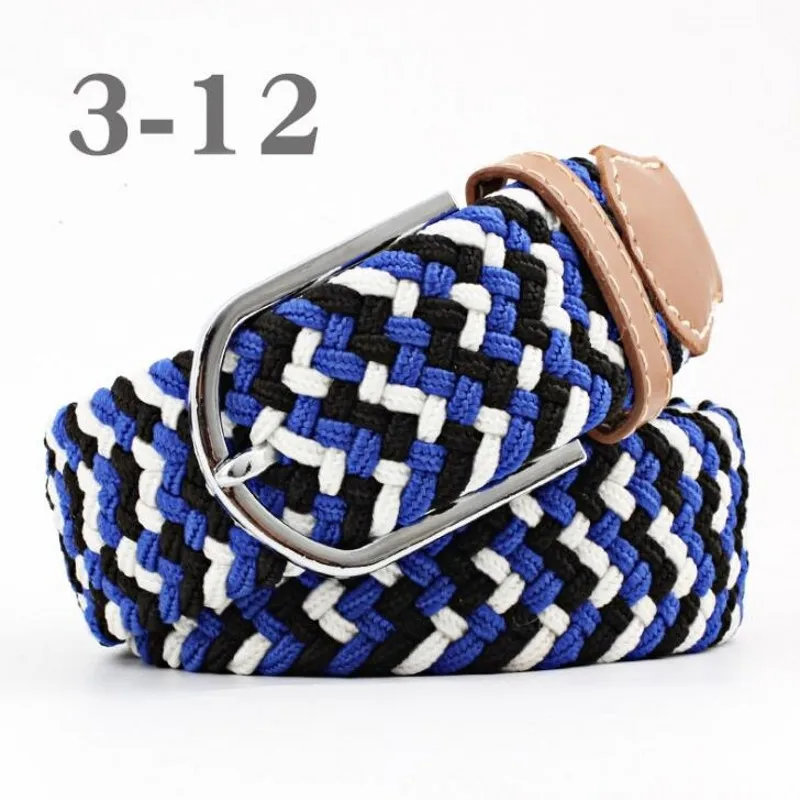 Blue Black White Эластичный пояс, вязаный пояс из парусины, декоративный пояс, женский ремень с пряжкой, для женщин и мужчин, для взрослых, на каждый день, высокое качество, мода - Цвет: Blue Black White