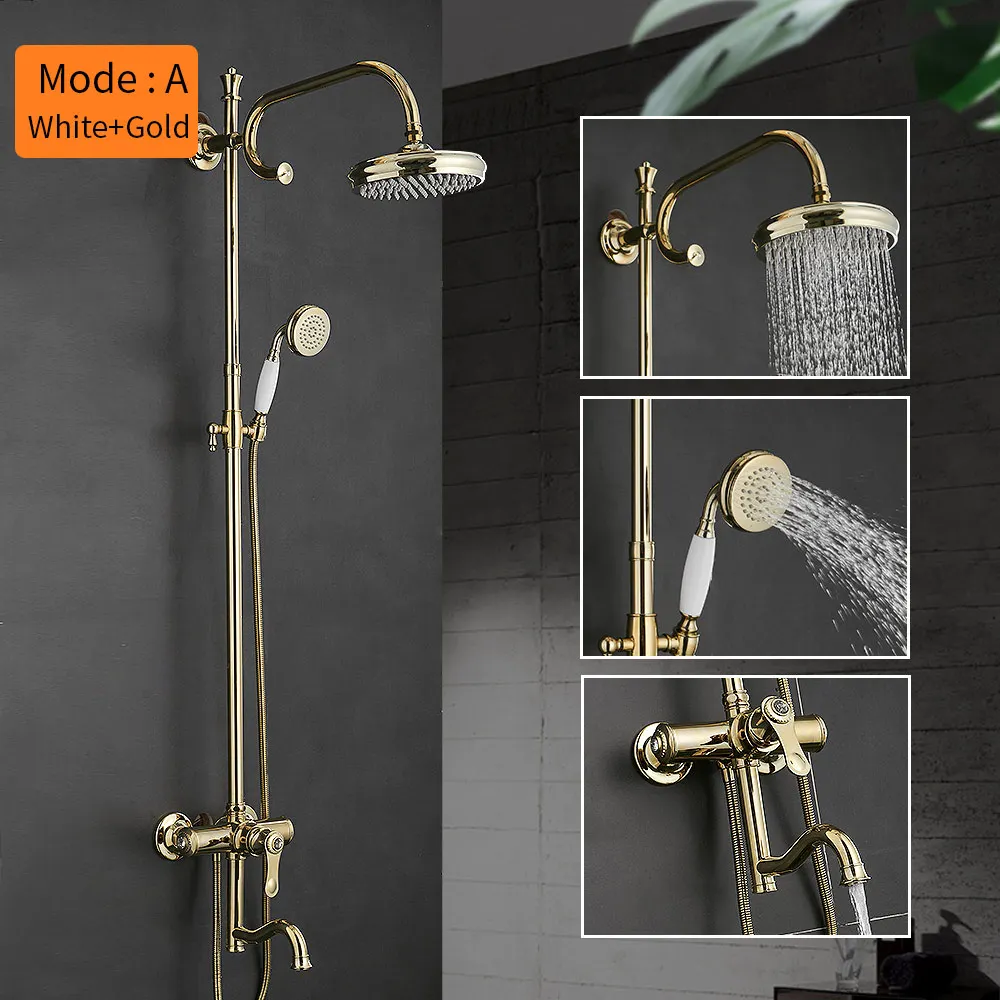 Gold Color Модные смесители для душа, латунный золотой кран с круглой трубкой, с одной ручкой, верхний дождевой Душ с горкой, настенный смеситель для воды 877812K - Цвет: Gold Color