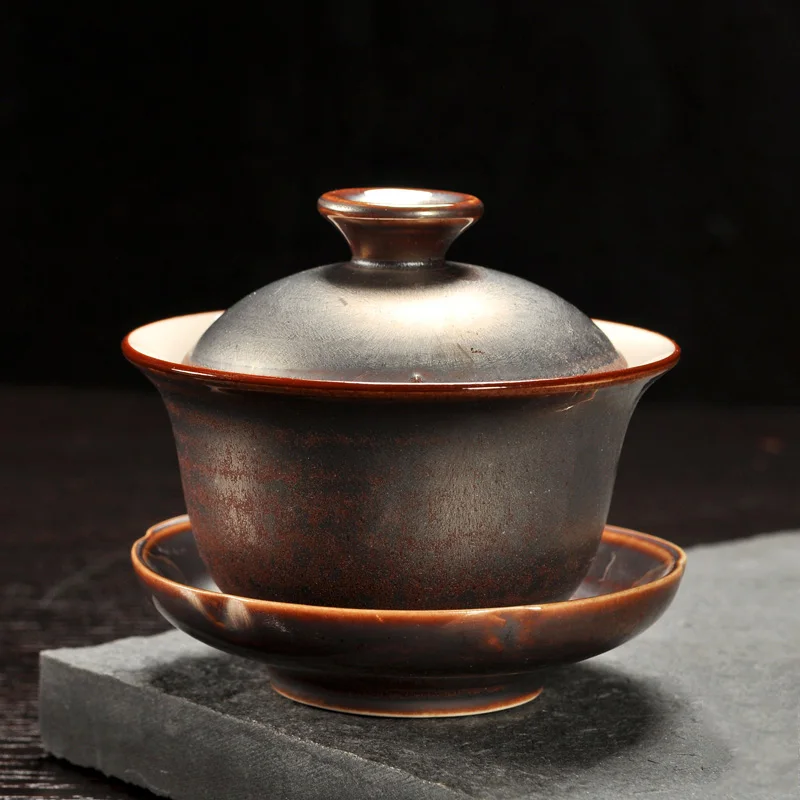 

150ml Ceramics Tureen Handmade Kung Fu Tea Set Creative Rust Glaze Gaiwan Teaware Small Tea Bowl Teacup Tea Ceremony Accessories