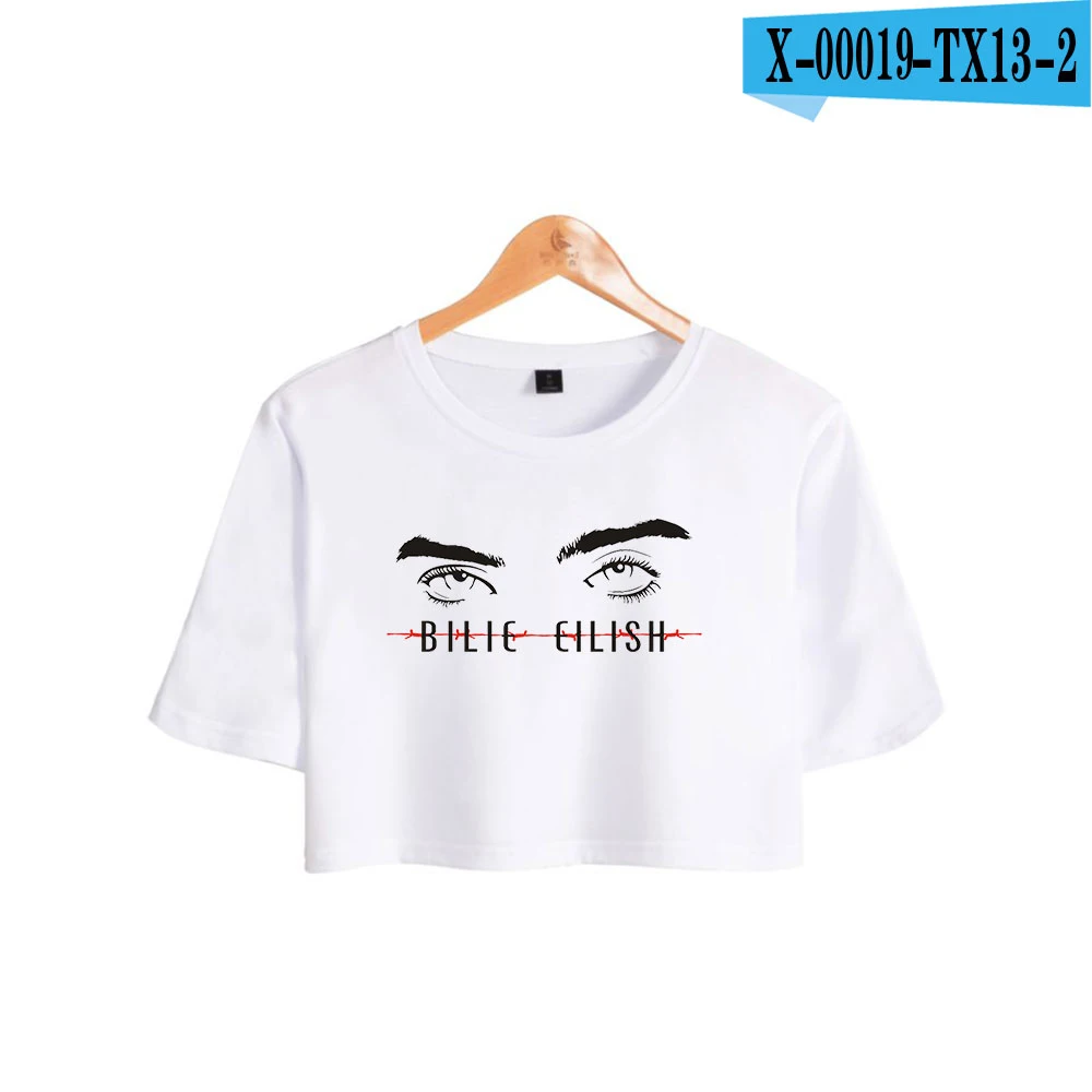Billie Eilish, Модный женский короткий топ с принтом, летняя футболка с коротким рукавом,, Повседневная Уличная одежда для девушек, Сексуальная футболка - Цвет: white