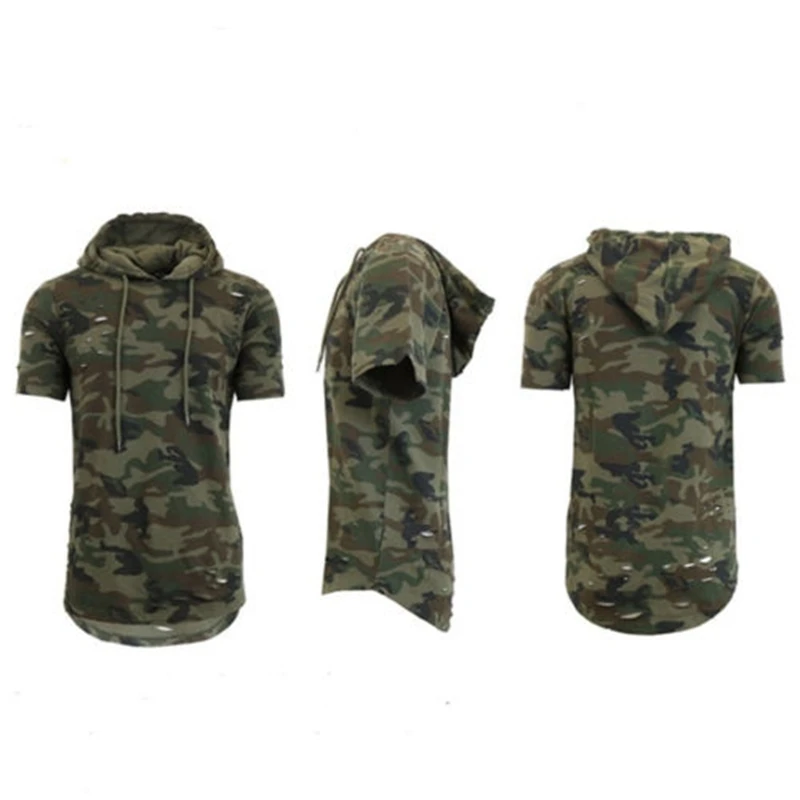 2018 Casual Men's Slim Fit O Neck Hooded Short Sleeve Muscle Hole Tee Shirts Solid T-shirt Tops T-Shirt | Женская одежда