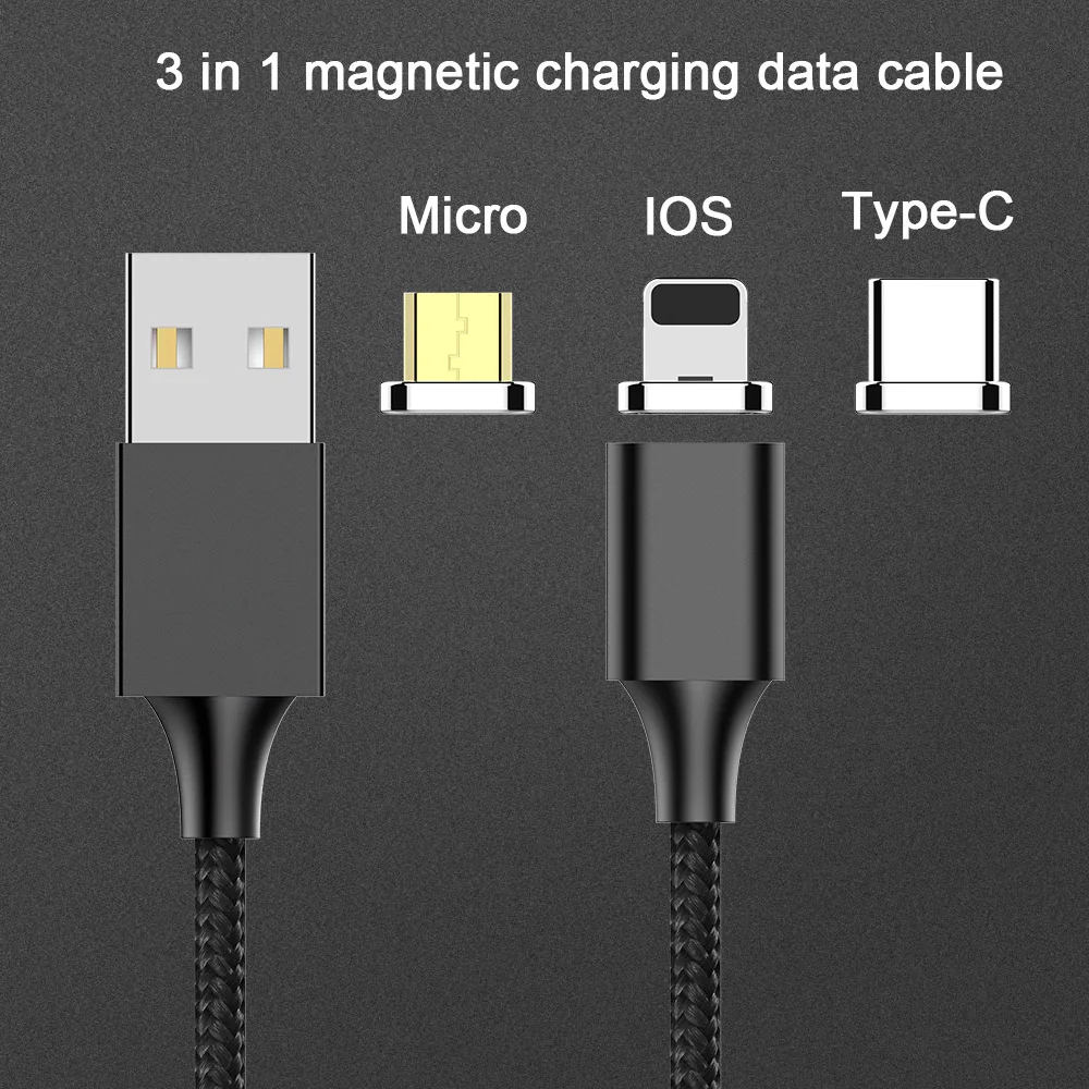 Магнитный зарядный кабель 3 в 1 8 Pin Lighting для iPhone X XS XR 7 Plus Micro USB Type C Xiaomi Huawei кабели