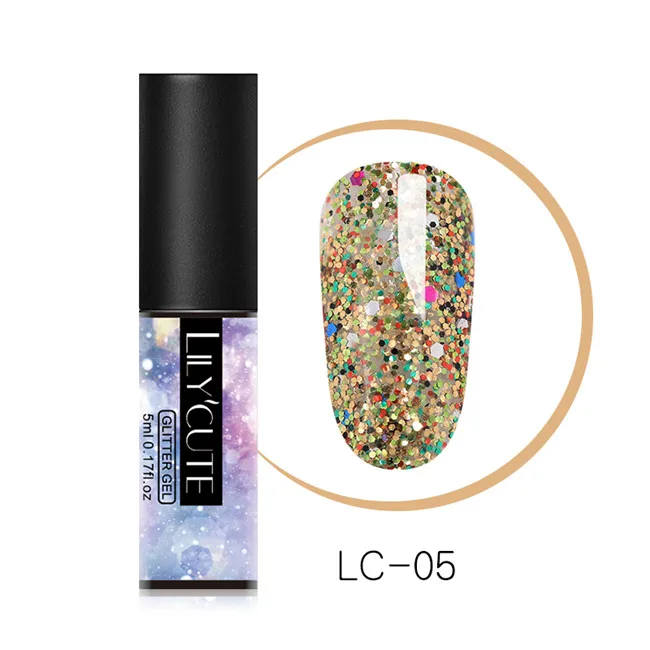 Glitter LC-05 LILYCUTE Блестящий Гель-лак для ногтей 5 мл замачиваемый УФ гель для ногтей лак Полупостоянный гель лак праймер маникюрный лак - Цвет: Glitter LC-05
