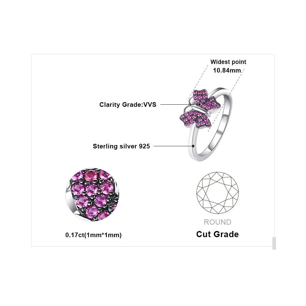 Jewelrypalace бабочка 0.2ct СОЗДАН RUBY Проложить Кольцо стерлингового серебра 925 Шарм S925