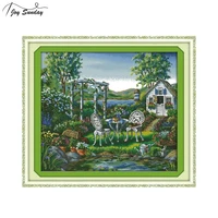 joy sunday the holiday house counted cross stitch fabric 14 11ct printed canvas embroidery kit dmc diy needlework set home decor