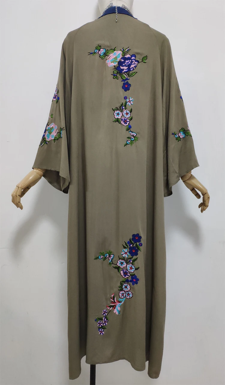 KIYUMI Boho платье кимоно Кафтан платья с вышивкой топы с длинными рукавами пляжный контрастный летний кардиган повседневное свободное платье Макси
