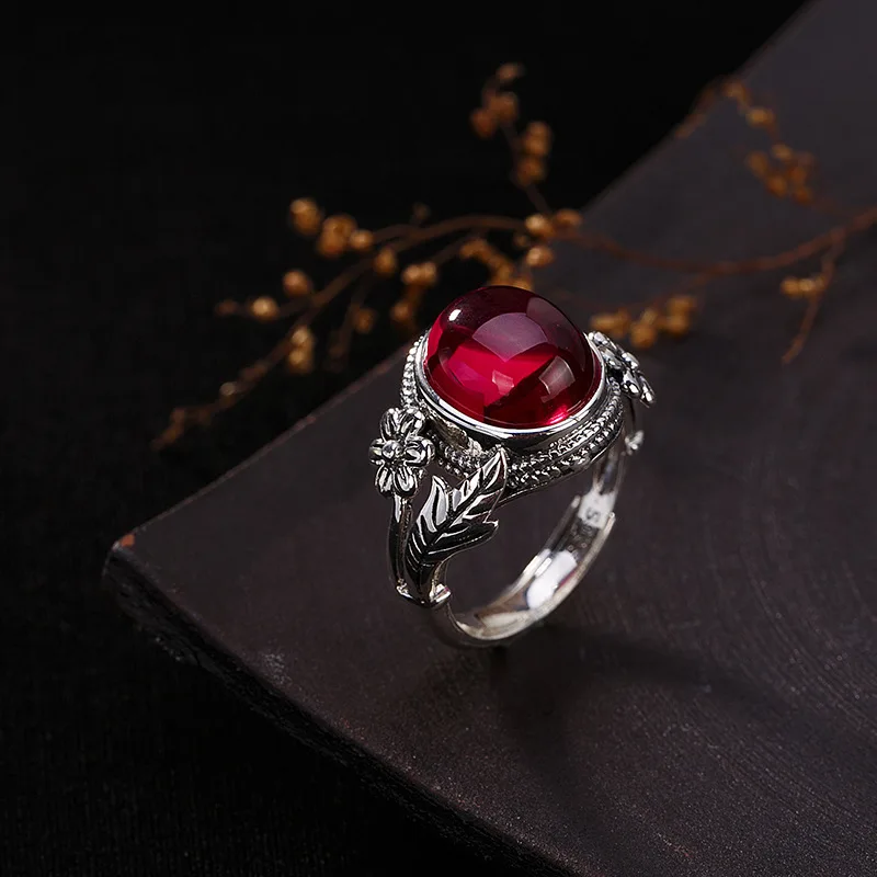 Joseph Mola 925 Sterling Silver Vintage Natural Chalcedony Gemstone Flower Leaf Open Ring For Women Elegance Fine Jewelry Rings | Украшения