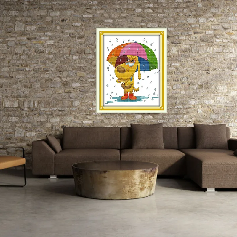 Собака ждет в дождь 11CT напечатаны на холсте наборы для рукоделия Живопись