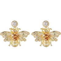 cute rhinestone crystal insect gold bumble honey bee stud earrings honeybee earrings for women girls piercing jewelry rh0804083