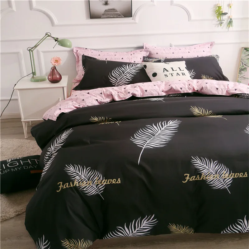 Черные листья узор полиэфирное волокно пододеяльник плоский постельное белье +