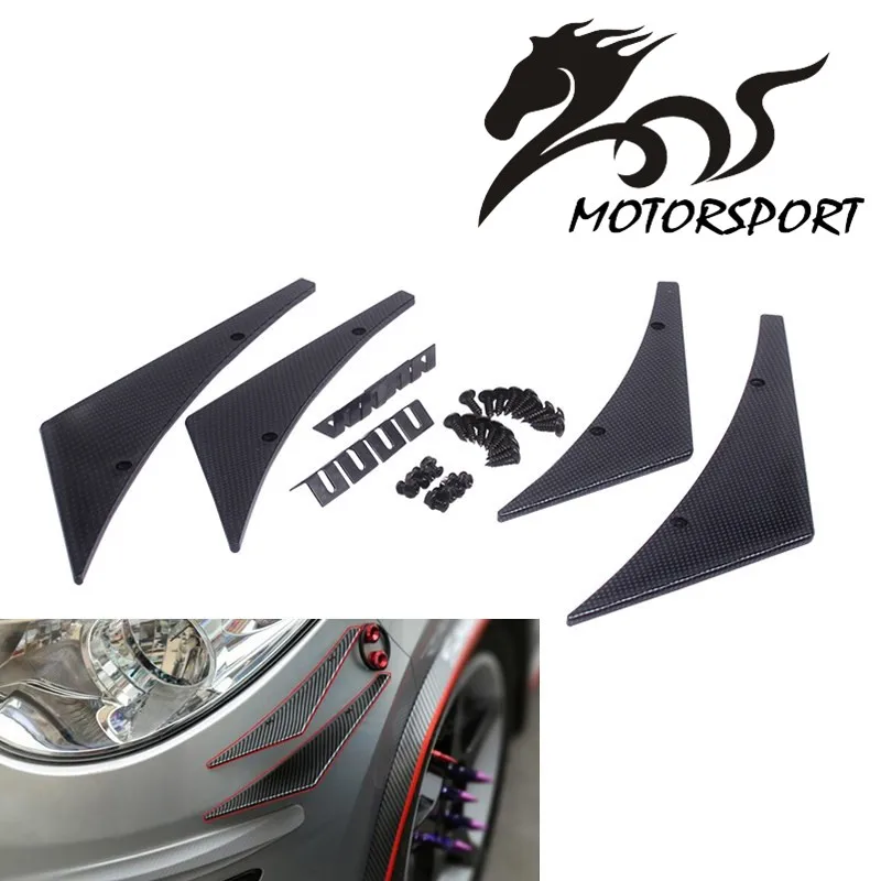 

4pcs Universal Carbon Fiber Look Car Front Bumper Lip Splitter Fins Body Spoiler Canards Valence Chin For Auid/BMW/VW