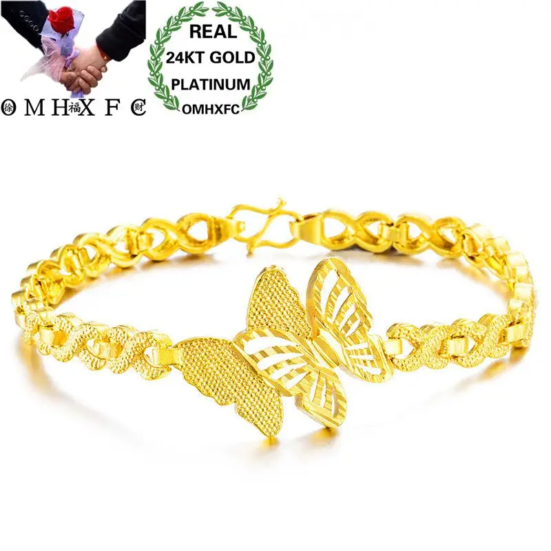 

OMHXFC Wholesale European Fashion Woman Girl Party Birthday Wedding Gift Elegant Hollow Butterfly 24KT Gold Bracelets BE231
