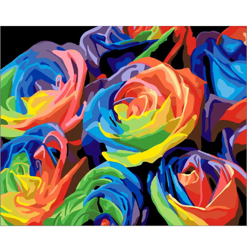 DIY PBN Arcylic Painting Colourful Flower Pictures By Numbers On Canvas Framed Wall Art For Living Room Home Decoration | Дом и сад