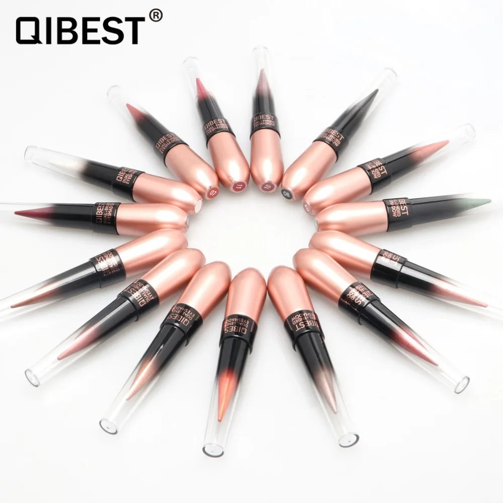 QiBest 2 в 1 Подводка для глаз + тени век waterproof водонепроницаемые стрелки Трафарет