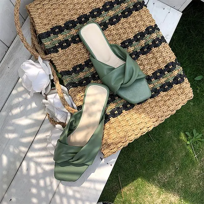 Женские сандалии с открытым носком Boussac винтажные однотонные шлепанцы