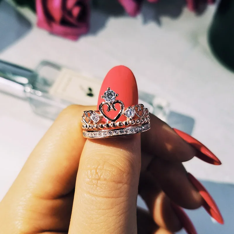 Moonso, 925 пробы, серебряное кольцо, корона, кольцо, набор для женщин, чистый, для свадьбы, помолвки, розовое золото, модное ювелирное изделие, moonso R4594S
