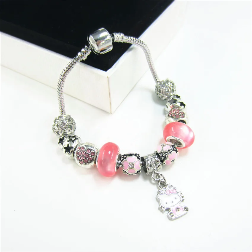Девушка подарки Бесплатная Доставка kitty подвеска браслет Европейского Бусины