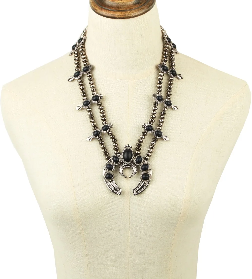 Ожерелье в виде сквоша винтажное серебряное ожерелье черное синее сквош цветок |