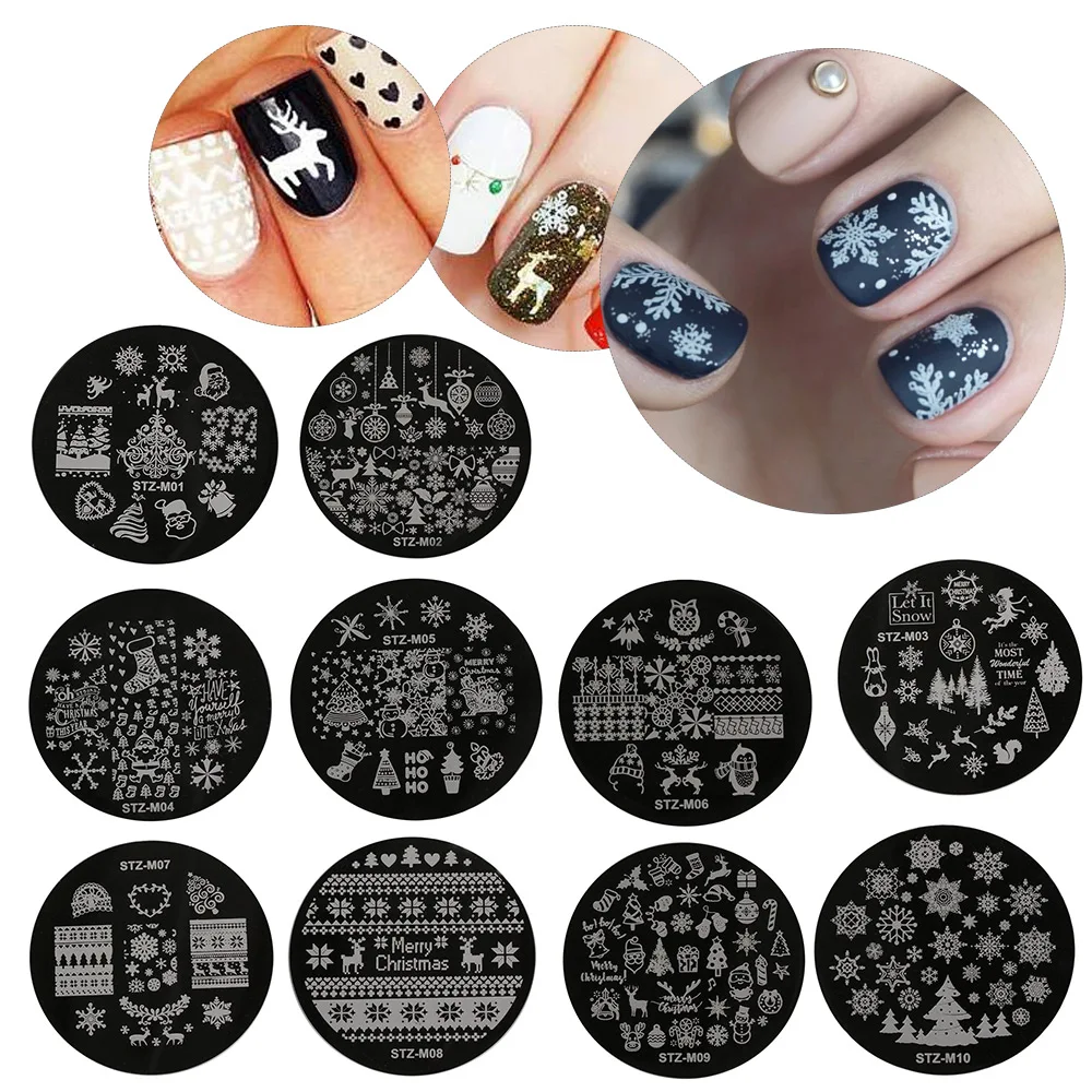 Новинка 1 шт. рождественские Модные круглые штампованные пластины для ногтей
