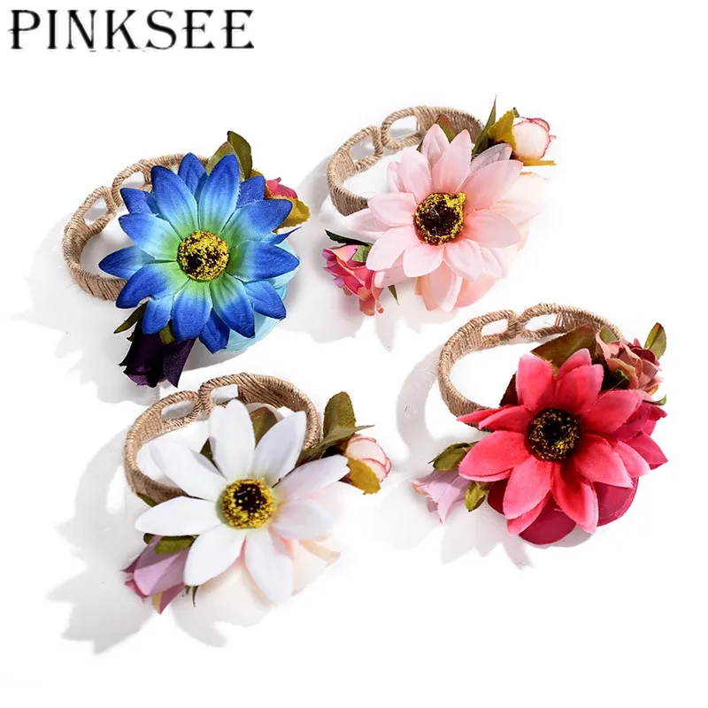 PINKSEE Романтический Милый тканевый браслет с цветами для женщин и девочек