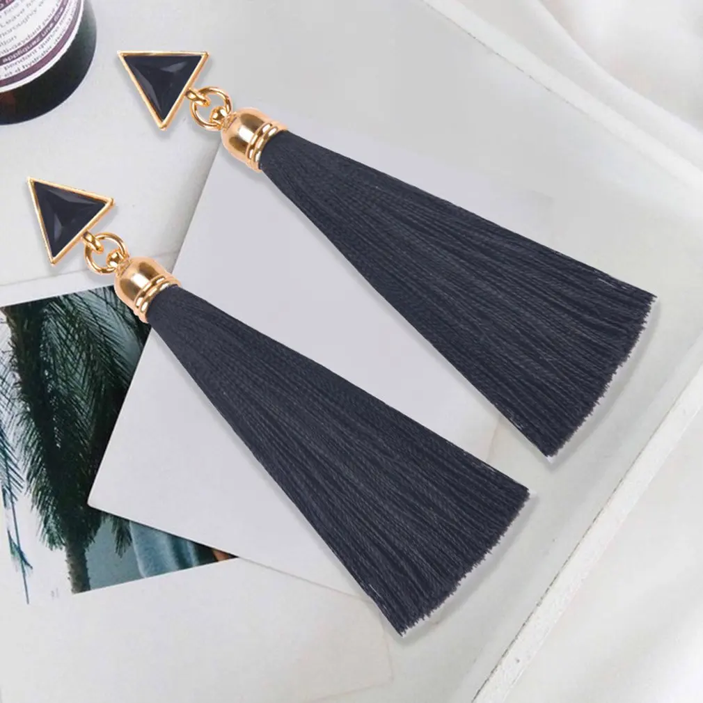 Bohemian Crystal Long Tassel Earrings Black Blue Red Pink Silk Fabric Drop Dangle Women Jewelry For Party Beach | Украшения и