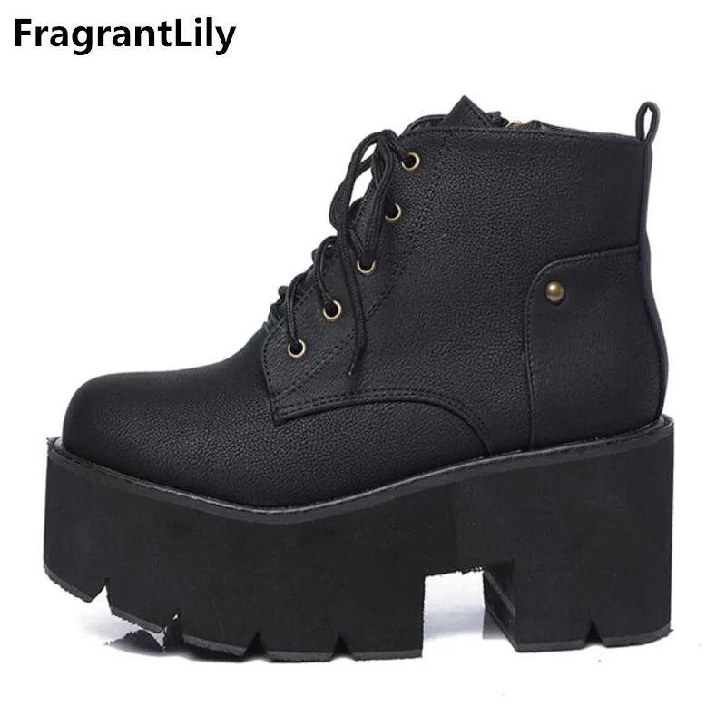 FragrantLily осенне-зимние женские ботинки с круглым носком на рифленой подошве martin