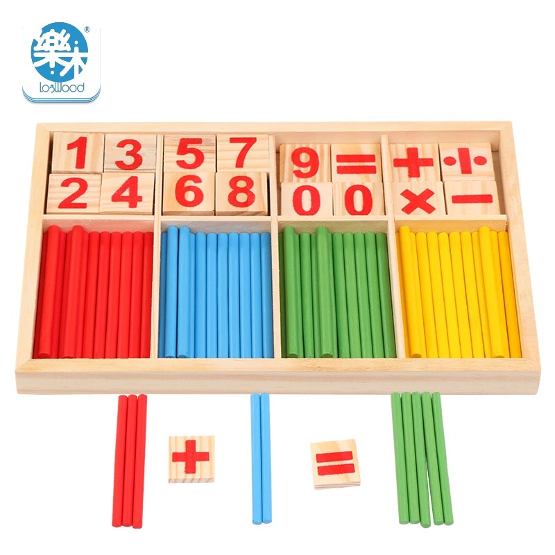 

Logwood wooden Montessori mathematics arithmetic toys multi-function early childhood education count building blocks toys kids
