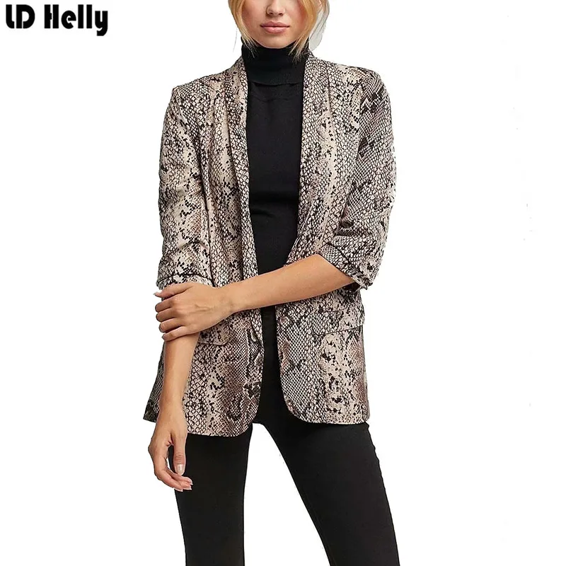 LD Helly винтажные женские блейзеры со змеиным принтом модная офисная куртка с