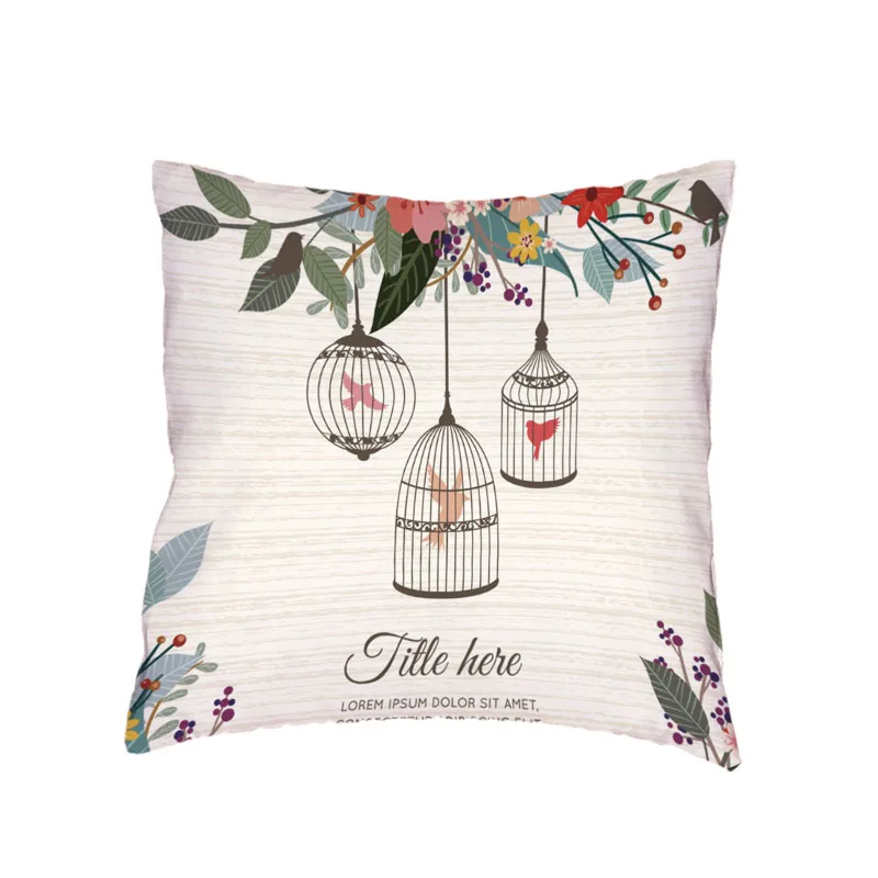 Lovely Cartoon Bird For freedom White Throw Pillow Case Alphabet Flower Peach Skin Car Trip Printed Home Decor Cushion Cover | Дом и сад