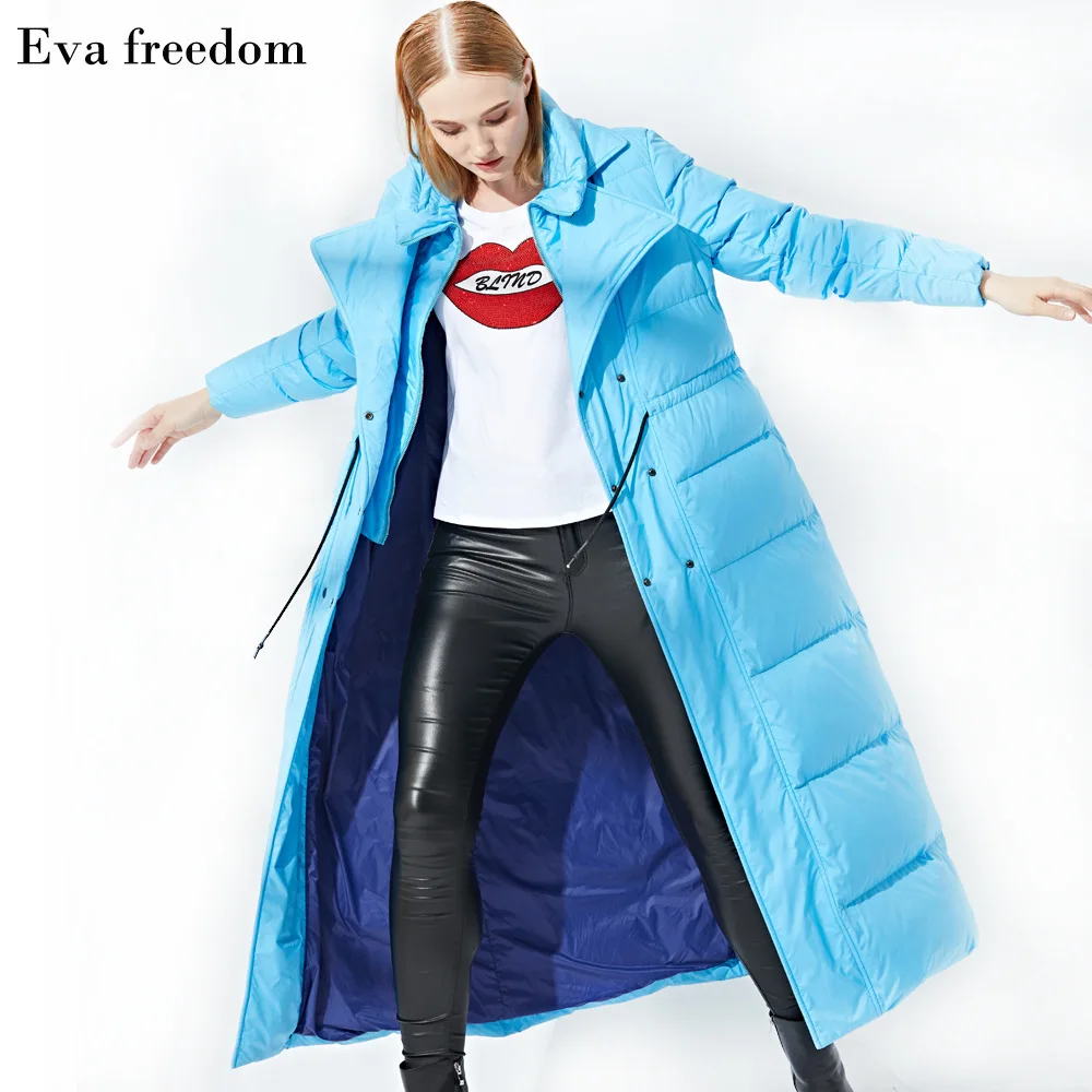 Evafreedom 2019 Зима Новое поступление накладные двойные синие пуховые куртки для
