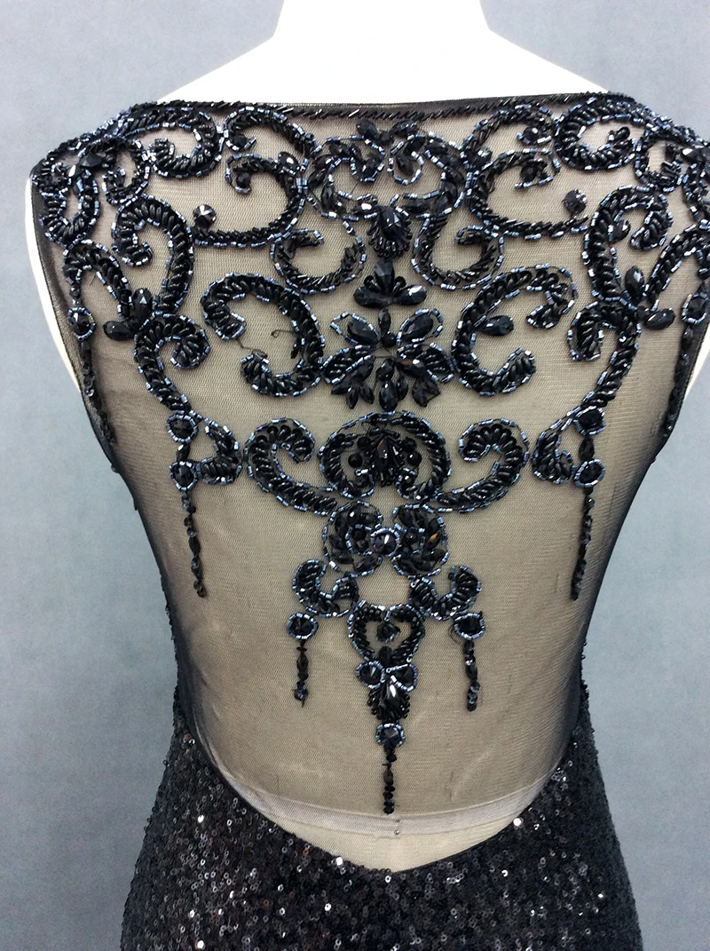Женское вечернее платье черное длинное с блестками и открытой спинкой|robe de