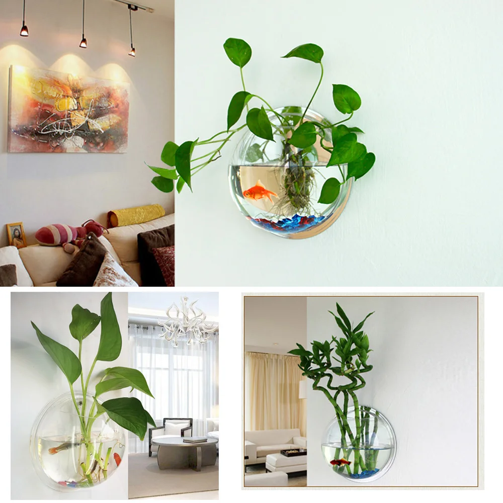 Hang Ball Vase Flower Planter Pot Wall Mount Fish Tanks Goldfish Bowl Acrylic Hanging Aquariums Flowerpot Flower Vase Home Decor