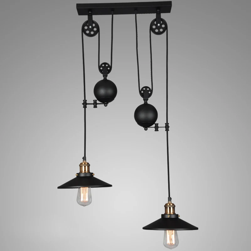 

Loft vintage black Iron Pulley pendant lights Bar Kitchen Home Decoration E27 Edison Light Fixtures