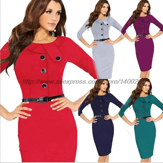 2015 uk fashion party pencil dress elegant work wear 3/4 sleeve womens dresses office formal women clothes brand designer xxl | Женская