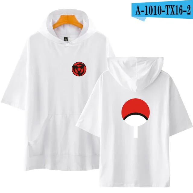 white Лидер продаж, футболка с принтом аниме Наруто, Akatsuki, облачный значок, футболка с капюшоном, Uchiha Itachi, костюм в стиле хип-хоп, топы, футболка, 4XL, одежда - Цвет: white