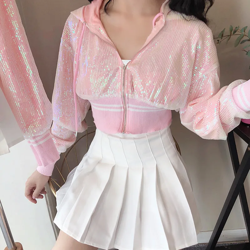 Женский спортивный кардиган с капюшоном привлекательный короткий топ длинными