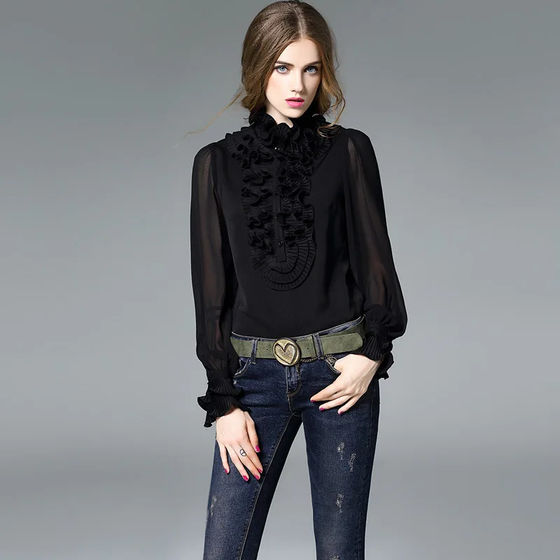 Женская блузка из натурального шелка с оборками на воротнике|silk blouses tops|satin silk