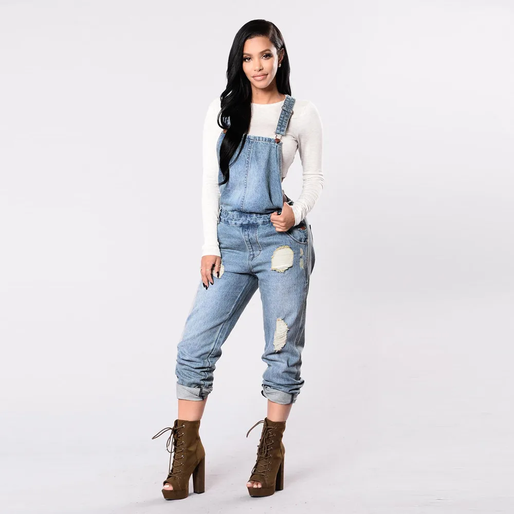 Новинка 2019 женский джинсовый комбинезон с дырками узкие штаны комбинезоны