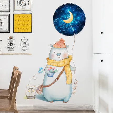 DIY 88*137 см Мультяшные животные детские настенные стикеры медведь Луна настенная живопись для детской комнаты плакаты и принты стены искусства