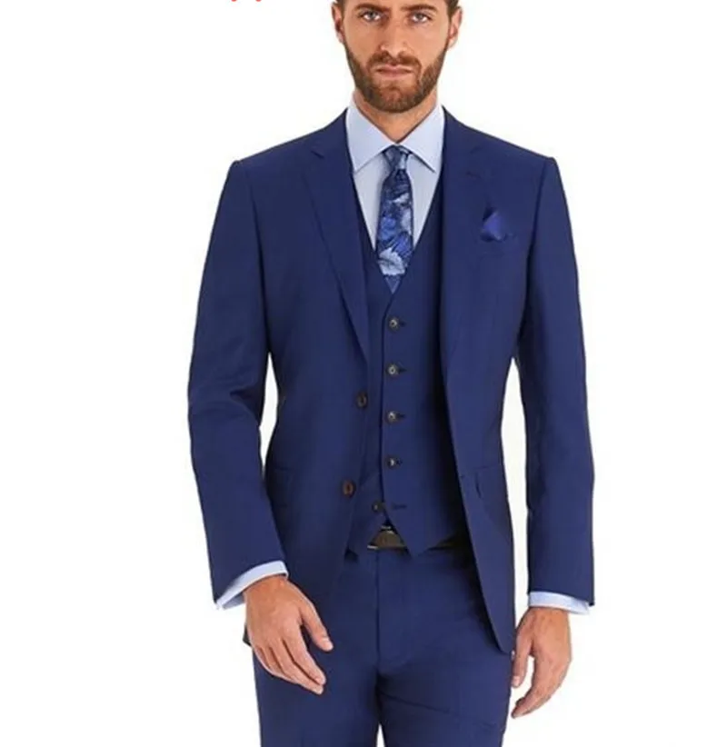 Blue Blazer For Men Homens Tuxedo Formal Costume Homme blazer masculino slim fit Mens Suit (jacket+pants+vest) | Мужская одежда
