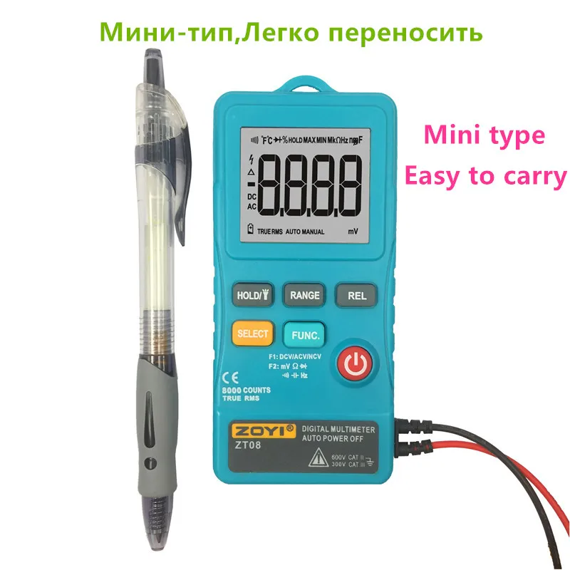 Портативный тонкий цифровой мультиметр ZT08 8000 отсчетов Вольтметр постоянного и