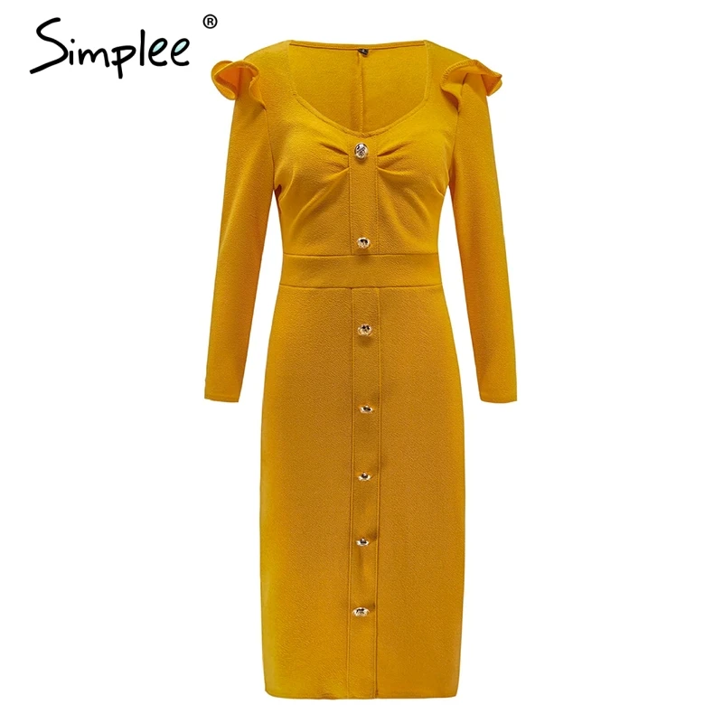 Женское платье с треугольным вырезом Simplee весеннее облегающее на кнопках длинным